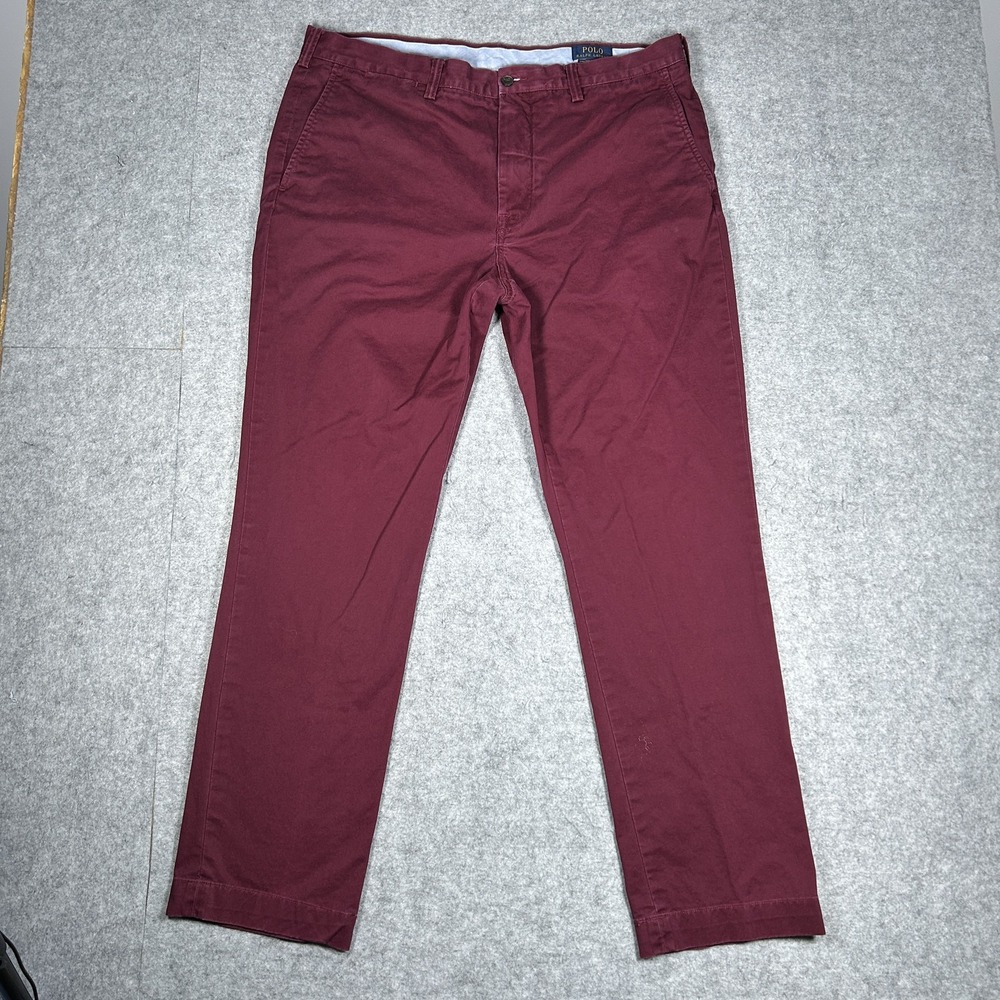 Polo Ralph Lauren The Chino Pants Mens 38x32 Burgundy Straight Fit Stretch Twill